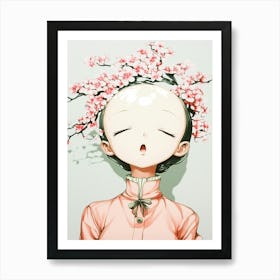 Asian Girl With Cherry Blossoms Art Print