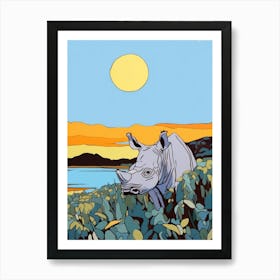 Rhino In The Plants Block Colour Illustration Art Print