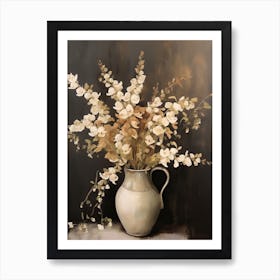 Snapdragon, Autumn Fall Flowers Sitting In A White Vase, Farmhouse Style 3 Art Print