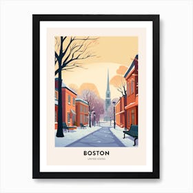 Vintage Winter Travel Poster Boston Usa Art Print