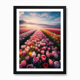 Tulip Field At Sunset Art Print