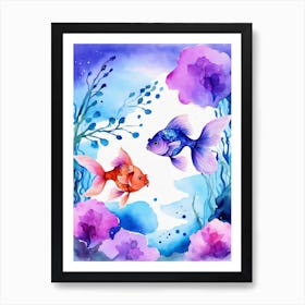 Twin Goldfish Watercolor Painting (76) Art Print