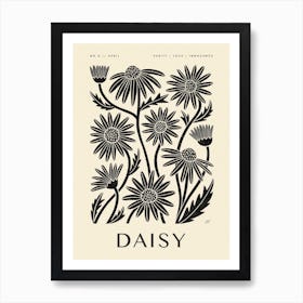 Rustic April Birth Flower Daisy Black Cream Art Print