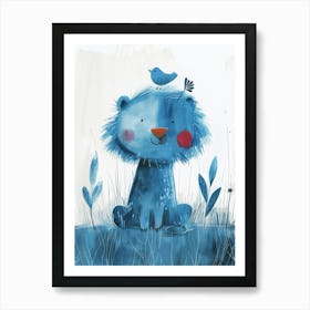 Small Joyful Lion With A Bird On Its Head 14 Art Print