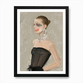 LADY SCHIAPARELLI - Fashion Illustration with Black Corset, Graffiti, Jewelry,  and Red Lipstick by  "Colt x Wilde"   Art Print