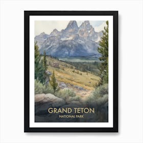 Grand Teton National Park Watercolour Vintage Travel Poster 2 Art Print