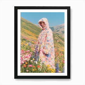 "Nature's Beauty: Woman in Flower Scrap Coat" Art Print