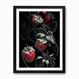 June Bearing Strawberries, Plant, Noir Comic Art Print