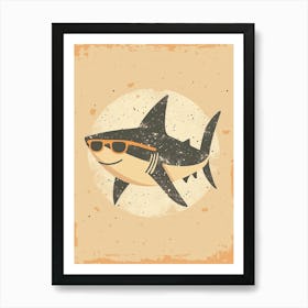 Shark In Sunglasses Minimalist Beige Art Print
