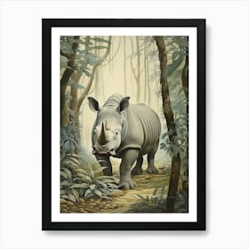 Blue Tones Of A Rhino Walking Through The Forest 2 Art Print