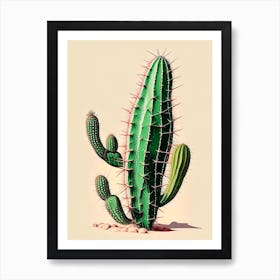 Fishhook Cactus Retro Drawing Art Print