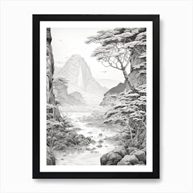 Yakushima Island In Kagoshima, Ukiyo E Black And White Line Art Drawing 4 Art Print