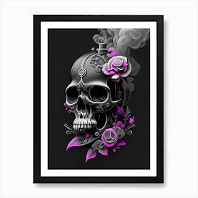 Skull With Floral Patterns 3 Pink Stream Punk Art Print