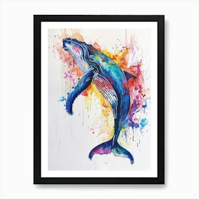 Humpback Whale Colourful Watercolour 2 Art Print