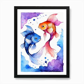 Twin Goldfish Watercolor Painting (17) Art Print