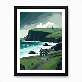 Stormy And Rainy Ireland - Retro Landscape Beach and Coastal Theme Travel Poster Art Print