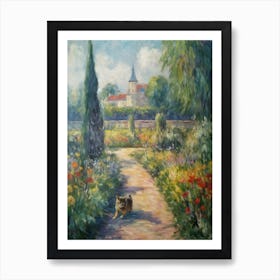 Painting Of A Cat In Gardens Of The Palace Of Versailles, France In The Style Of Impressionism 02 Art Print