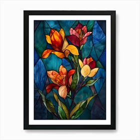 Colorful Stained Glass Flowers 11 Art Print