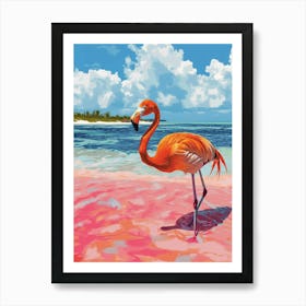 Greater Flamingo Pink Sand Beach Bahamas Tropical Illustration 6 Art Print