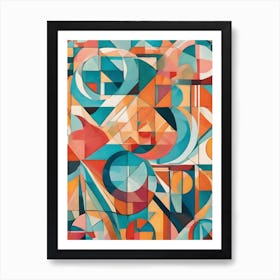 Blow - Abstract Art Deco Geometric Shapes Oil Painting Modernist Inspired Bold Gold Green Turquoise Red Face Visionary Fantasy Style Wall Decor Surrealism Trippy Cool Room Art Invoke Psychedelic Art Print