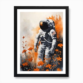 Abstract Astronaut Flowers Painting (9) Art Print