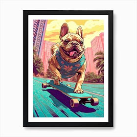 French Bulldog Dog Skateboarding Illustration 1 Art Print