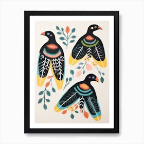 Folk Style Bird Painting Raven 3 Art Print