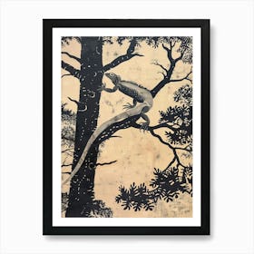 Iguana In The Trees Block Print 3 Art Print