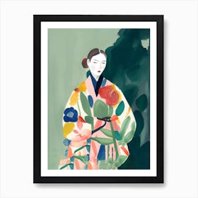 Girl With A Big Kimono Watercolour Art Print