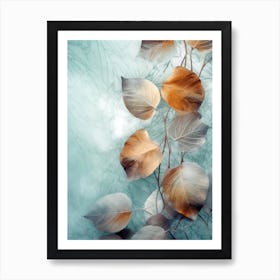 Abstract Leaves On A Blue Background Art Print