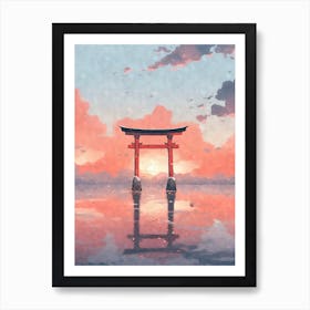 Aesthetic Japanese Shinto Shrine Torii Gate in Water Art Print