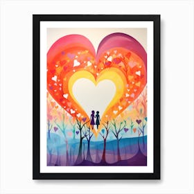 Rainbow Swirl Heart Sunset Silhouette 4 Art Print