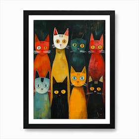 Cats In A Row 1 Art Print