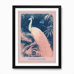Peacock In The Leaves Cyanotype Inspired 4 Poster Art Print