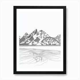 Grand Teton Usa Line Drawing 6 Art Print