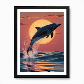 Dolphin Jumping At Sunset 3 Art Print