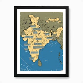 Vintage India Map Art Print