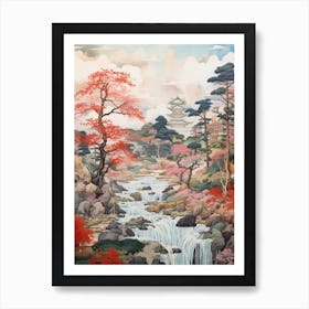 Ritsurin Garden In Kagawa, Ukiyo E Drawing 4 Art Print