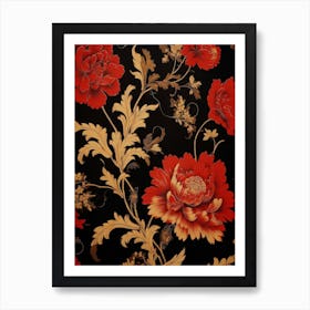 Red And Gold Vintage Florals 1 Art Print