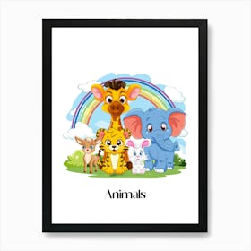 44.Beautiful jungle animals. Fun. Play. Souvenir photo. World Animal Day. Nursery rooms. Children: Decorate the place to make it look more beautiful. Art Print