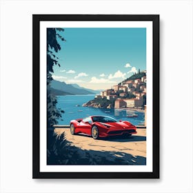 A Ferrari 458 Italia In Amalfi Coast, Italy, Car Illustration 1 Art Print