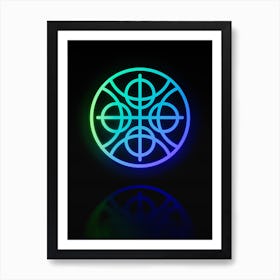 Neon Blue and Green Abstract Geometric Glyph on Black n.0320 Art Print