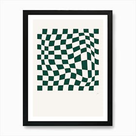 Wavy Checkered Pattern Poster Dark Green Art Print