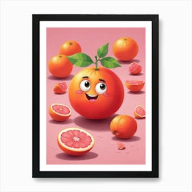 Pink Grapefruit Cartoon Art Print 1 Art Print