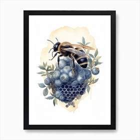 Blueberry Bee Beehive Watercolour Illustration 2 Art Print