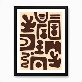 Abstract Beige & Brown Cutout Shapes Art Print