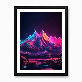 Neon Abstract Mountain Landscape 2 Art Print