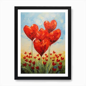 Red Hearts Flower Balloons Valentine's Day Art Print