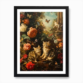 Kittens In The Garden Rococo Style 4 Art Print