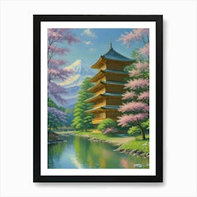 Cherry Blossoms In Spring Cherry Blossoms Mount Fuji Japan Art Print